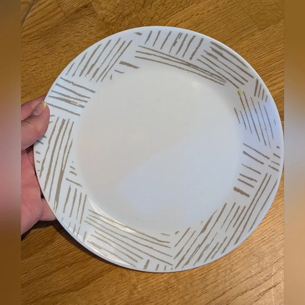 Corelle Everyday Expressions GEOMETRICA Set of 3 Salad Plates White Taupe Lines